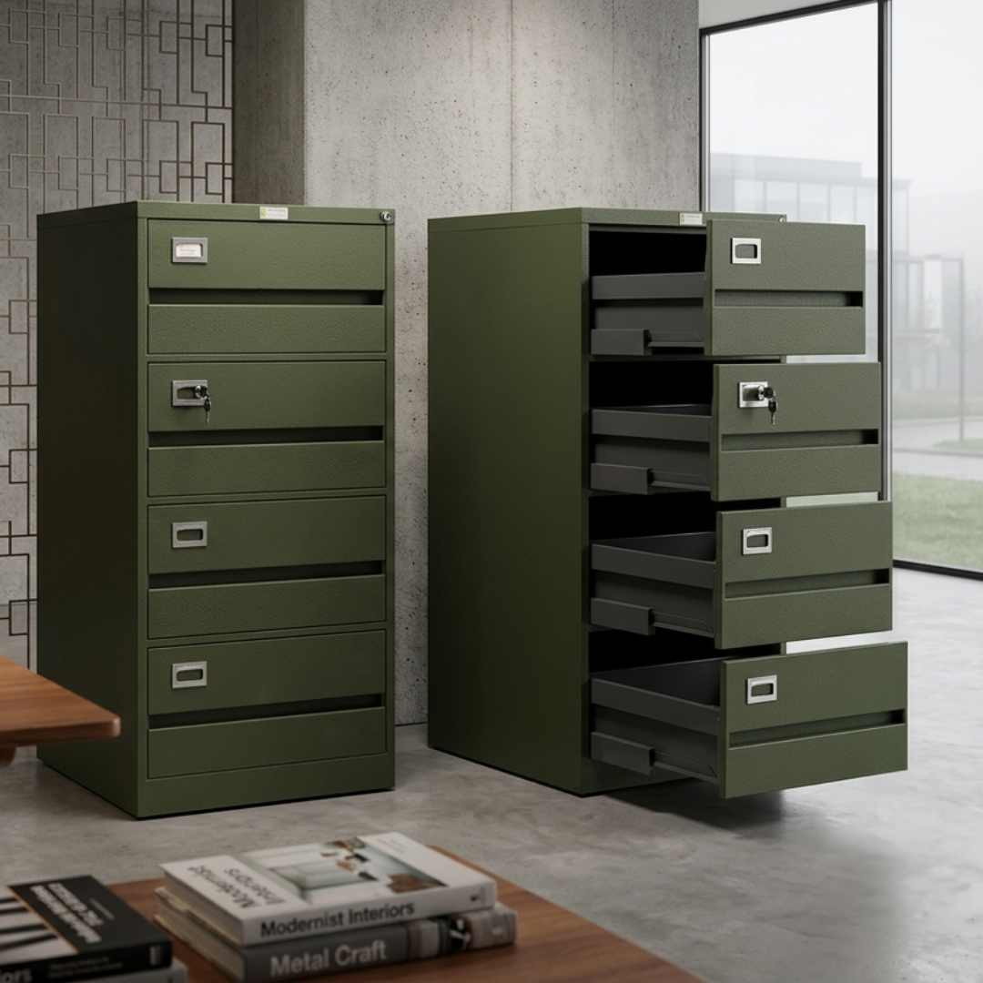 4 Drawers Lateral-Type Steel Filing Cabinet in Olive Green