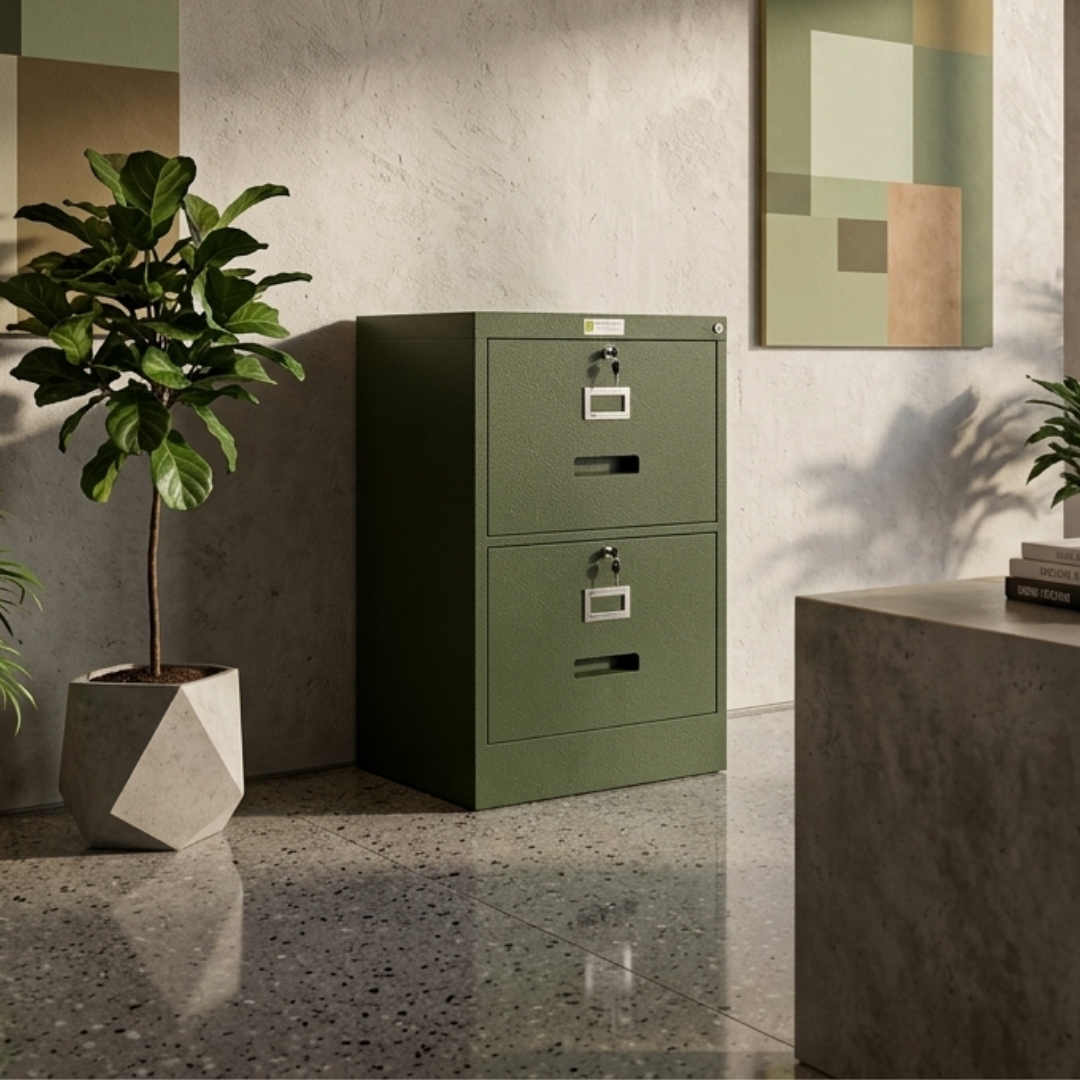 2 Drawers Steel Filing Cabinet in Olive Green