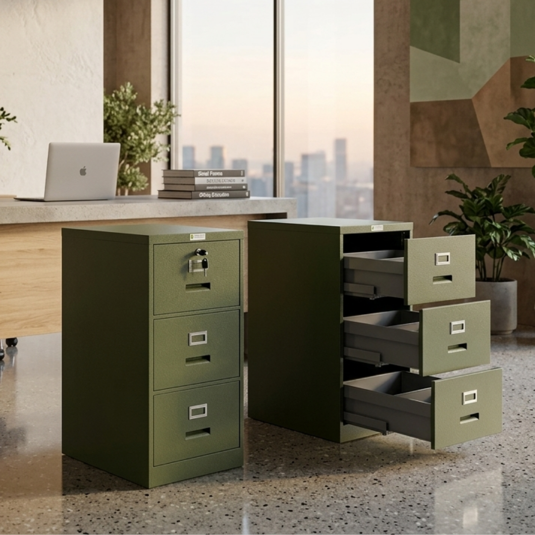 3 Drawers Steel Filing Cabinet in Olive Green