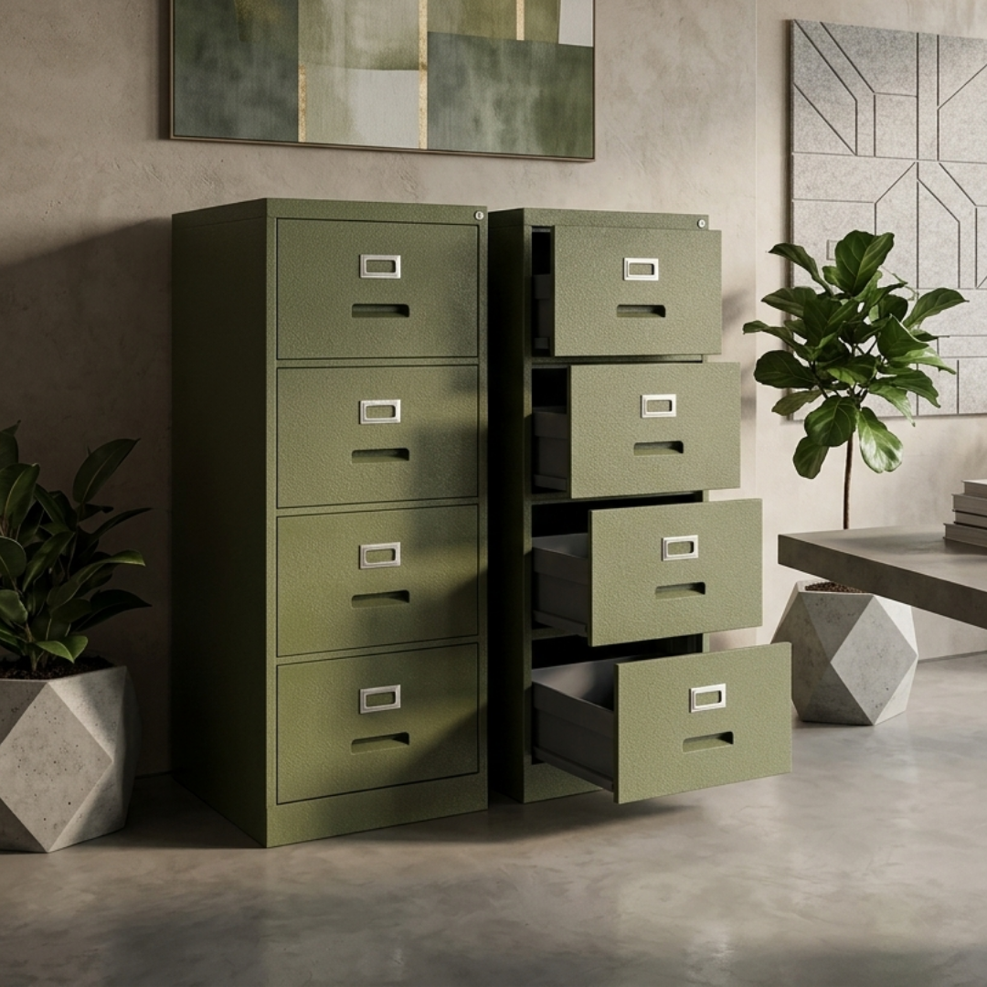 4 Drawers Steel Filing Cabinet in Olive Green
